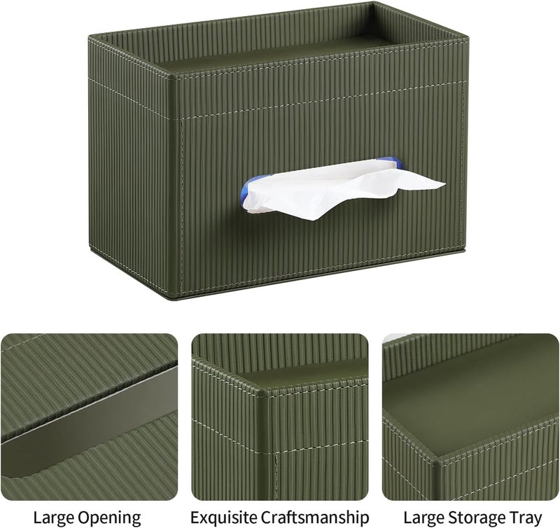 Cretkhp Rectangular Tissue Box Cover with Storage Tray, PU Leather Tissue Box Holder for Bathroom Vanity Countertop Night Stands Bedroom Office Desk, Stylish Tissue Holder Decorative Organizer (Green) - Image 4